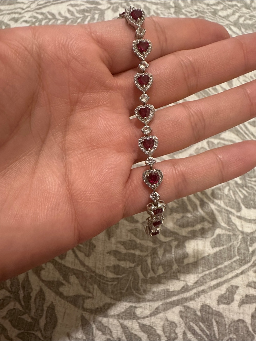 Heart Lab Grown Ruby-Red Tennis Bracelet with Crystal Halo